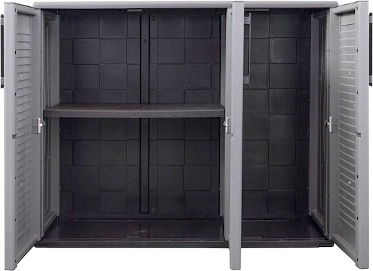 Dreitüriger Kleiderschrank Kunststoff mit Trennwand & 1 Regal Γκρι / Μαύρο 102x37x84cm