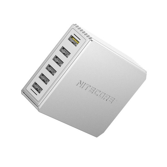 NiteCore Charging Stand with 6 USB-A Ports 68W Quick Charge 3.0 in Silver color (UA66Q)