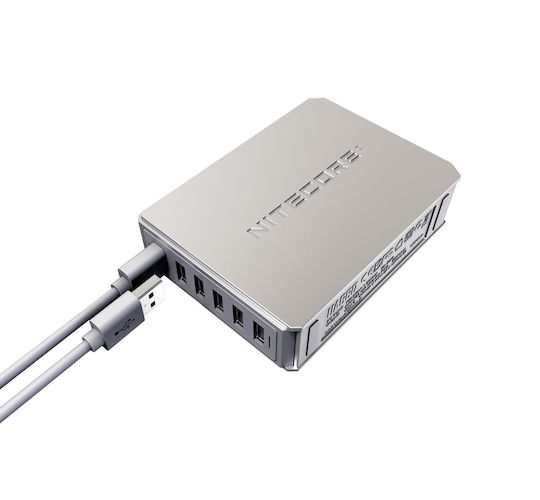 NiteCore Charging Stand with 6 USB-A Ports 68W Quick Charge 3.0 in Silver color (UA66Q)