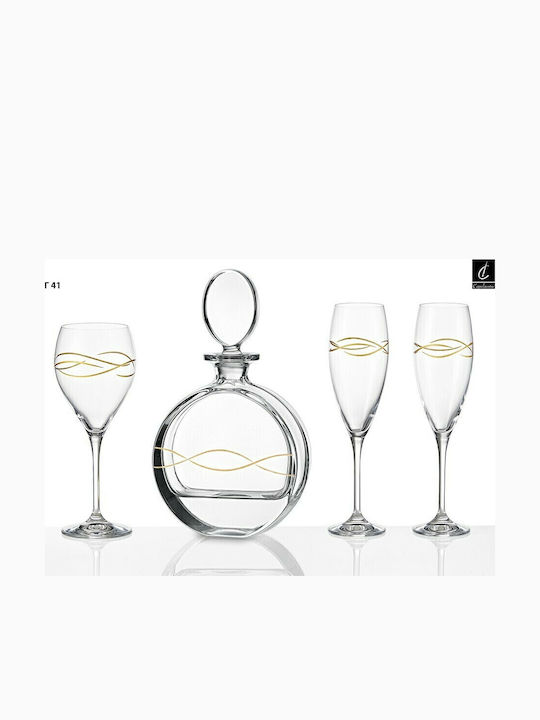 Capolavoro Wedding Carafe Set with Wine & Champagne Glasses made of Crystal 4pcs