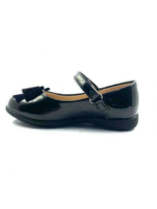 Touiti Kids Anatomic Patent Leather Ballerinas with Hoop & Loop Closure Black