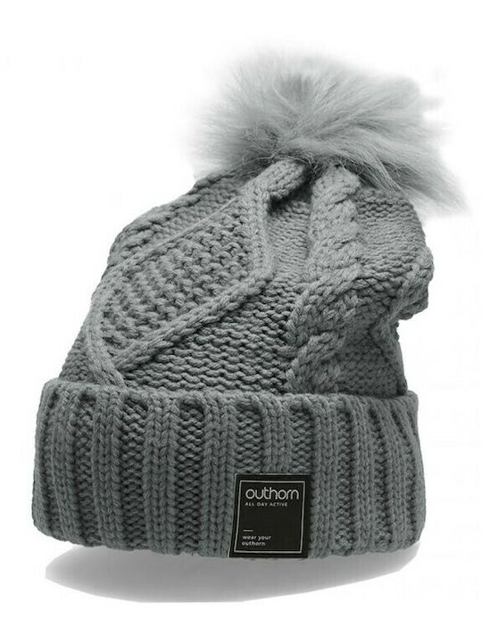 Pom Pom Beanie Beanie with Knit in Gray color