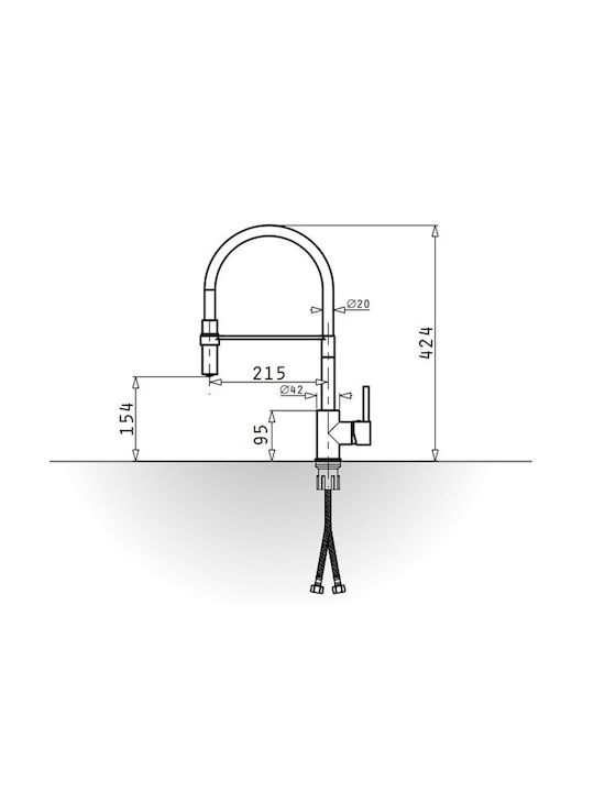 Pyramis Serina Kitchen Faucet Counter with Shower Chrome Black