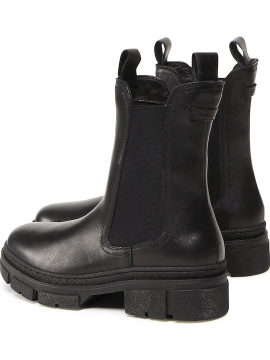 Leder Damen Chelsea Stiefeletten mit mittlerem Absatz Schwarz