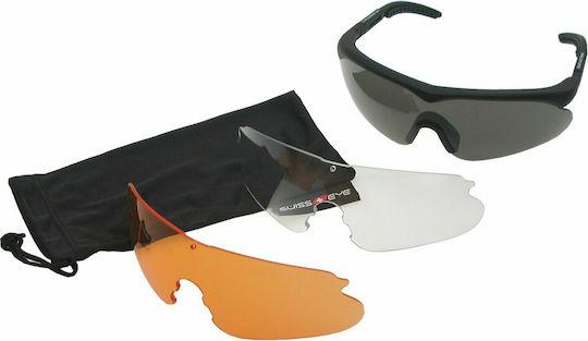 Swiss Eye Shooting Glasses Raptor Set of 3 Lenses with Anti-Scratch Coating, Anti-Glare & UV Protection Black