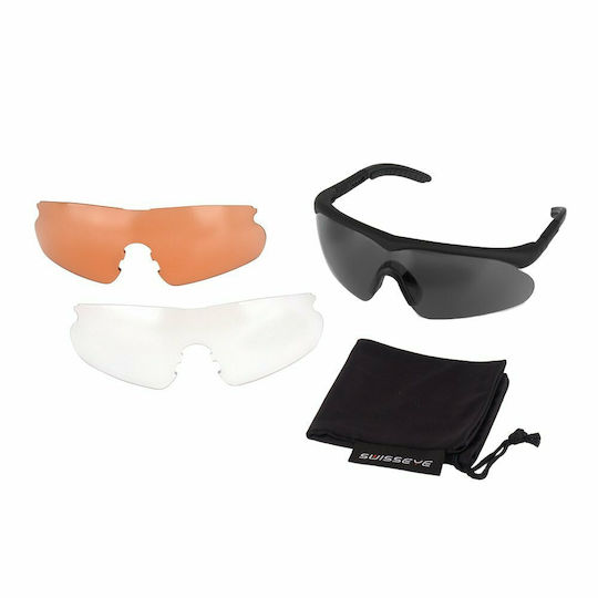 Swiss Eye Shooting Glasses Raptor Set of 3 Lenses with Anti-Scratch Coating, Anti-Glare & UV Protection Black