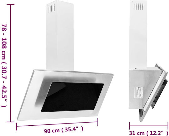 vidaXL Каминен аспиратор 90см Inox