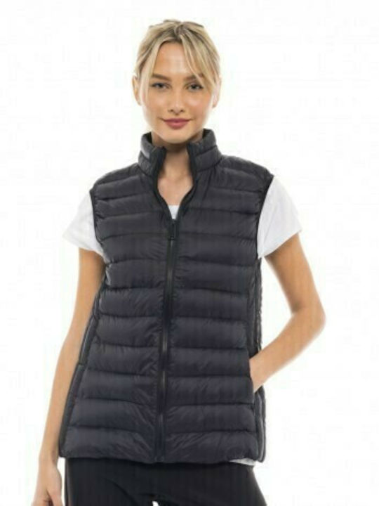 Kurz Damen Ärmellos Puffer Jacke Schwarz