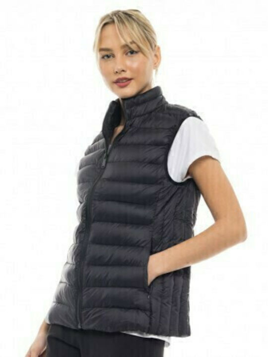 Kurz Damen Ärmellos Puffer Jacke Schwarz