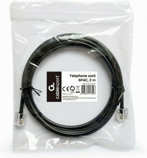 Cablexpert Кръгла Телефонен кабел RJ11 6P4C 2м Черен (ST-072-01-001612)