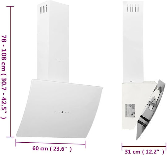 vidaXL Απορροφητήρας Καμινάδα 60cm Λευκός