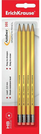 ErichKrause Amber 101 Σετ 4 Μολύβια HB με Γόμα Κίτρινα
