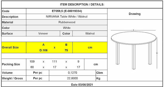 Nirvana Esszimmer- und Küchentisch Weiß 106x106x75cm Nirvana Esszimmer- und Küchentisch Weiß 106x106x75cm