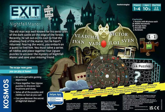 Επιτραπέζιο Παιχνίδι Exit Nightfall Manor για 1-4 Παίκτες 10+ Ετών (EN) Kosmos