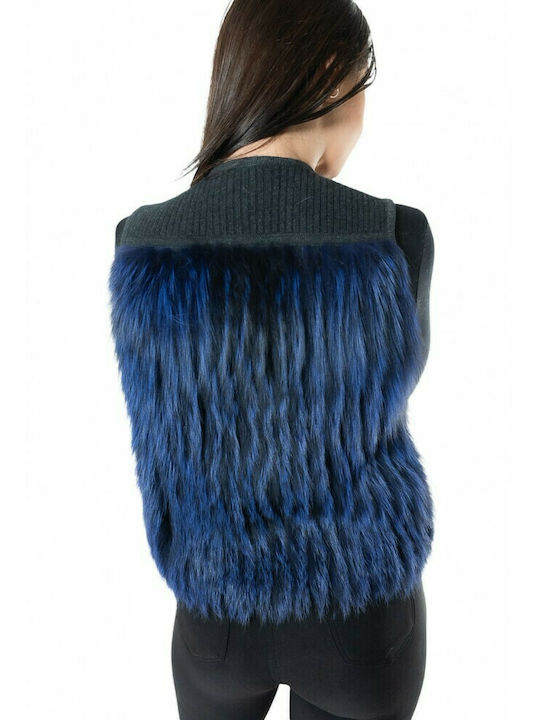 LESVOS WOMEN'S FUR VEST ME NATURAL FUR RACCOON FOX FOX BLUE