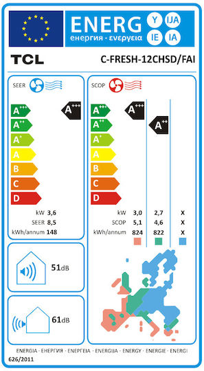 TCL C-Fresh Klimaanlage Inverter 12000 BTU A+++ A++ mit künstlicher Intelligenz