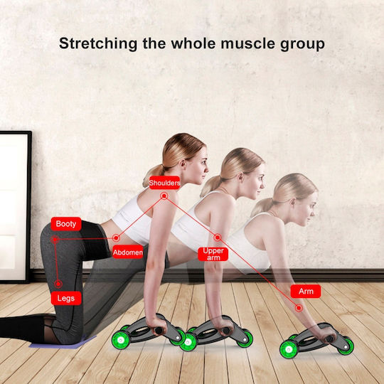 Aoke Roller 4 Wheel Abdominal Wheel Black with Anti-Slip Handles, Mat & Resistance Bands