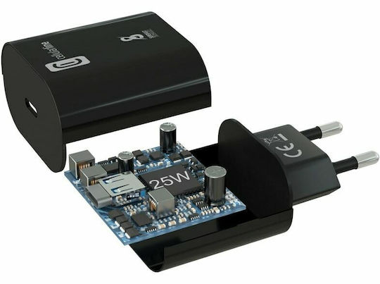 Cellular Line с USB-C порт и кабел USB-C 25W Power Delivery Черен (ACHSMKITC2CPD25W)