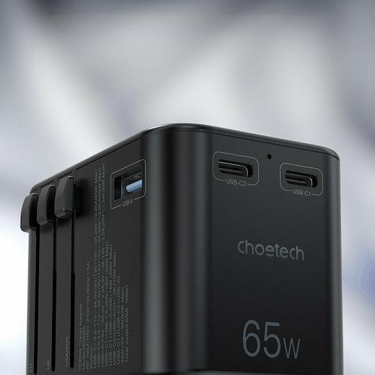 Choetech Φορτιστής Χωρίς Καλώδιο με Θύρα USB-A και 2 Θύρες USB-C 65W Power Delivery Μαύρος (PD5009)