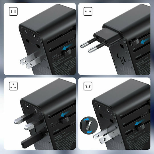 Choetech Φορτιστής Χωρίς Καλώδιο με Θύρα USB-A και 2 Θύρες USB-C 65W Power Delivery Μαύρος (PD5009)