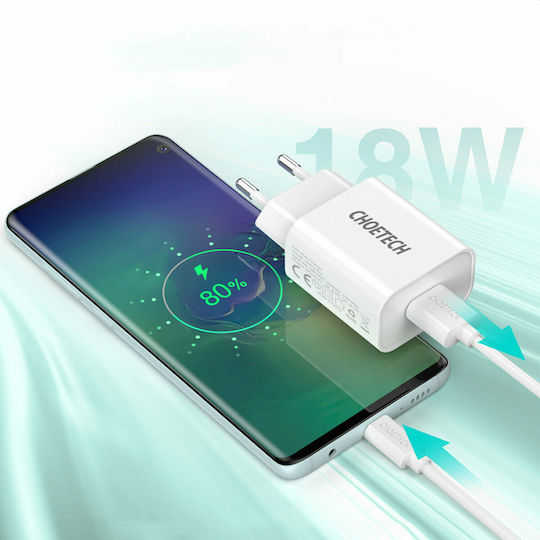 Choetech Încărcător cu Port USB-A și Cablu USB-C Quick Charge 3.0 Albς (Q5003)