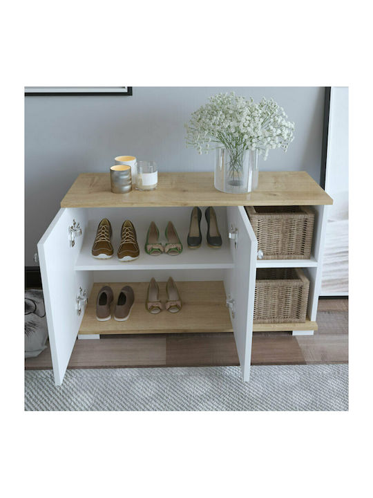 Deril Wooden Shoe Organizer with 2 Shelves White / Sonoma 90x33x52.5cm