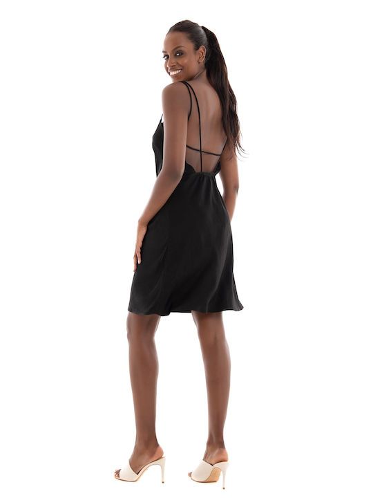 Glamorous Mini Evening Dress Satin Open Back Black