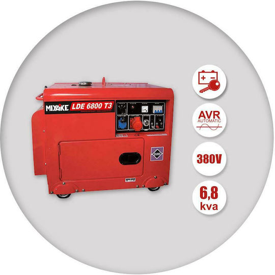Miyake LDE6800T3 Τριφασική Αθόρυβη Γεννήτρια Πετρελαίου με Χειροκίνητη - Ηλεκτρική Μίζα, Ρόδες και Μέγιστη Ισχύ 8kVA