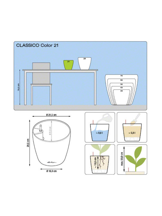 Lechuza Classico Self-watering Pot Plastic Sand Brown 21.5x21.5x20cm.