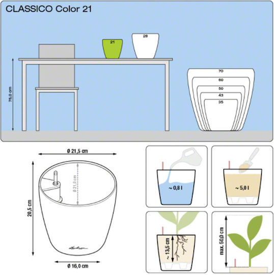 Lechuza Classico Self-watering Pot Plastic Sand Brown 21.5x21.5x20cm.