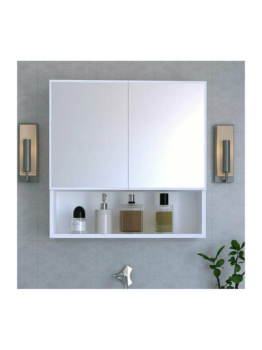 Pakketo Zante Square Bathroom Mirror made of Particle Board with Shelf & Cabinet 70x70cm White