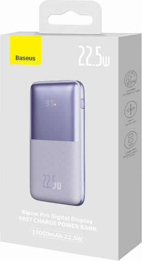 Baseus Bipow Pro Power Bank 10000mAh 22.5W с 2 USB-A порта и USB-C порт Лилав
