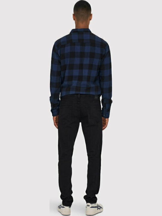Long-sleeved Cotton Shirt Checked Dress Blues