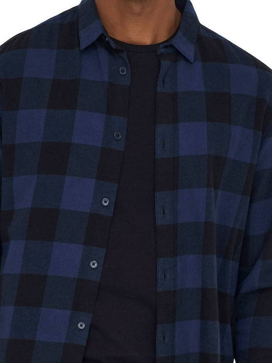 Long-sleeved Cotton Shirt Checked Dress Blues
