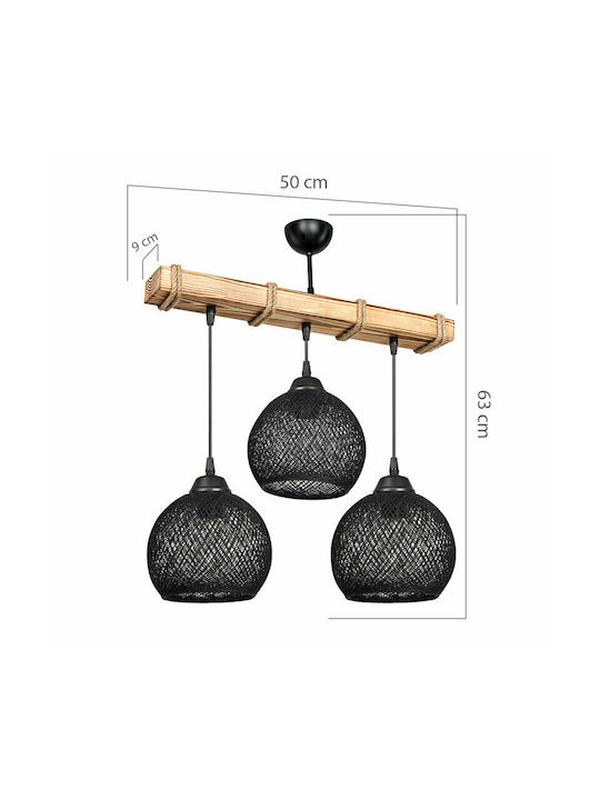 Pakketo PWL-1120 Pendant Light Black Boho with Rope for Socket E27 50x20x63cm
