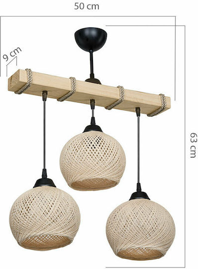 Pakketo PWL-1120 Pendant Light Beige Boho with Rope for Socket E27 50x20x63cm