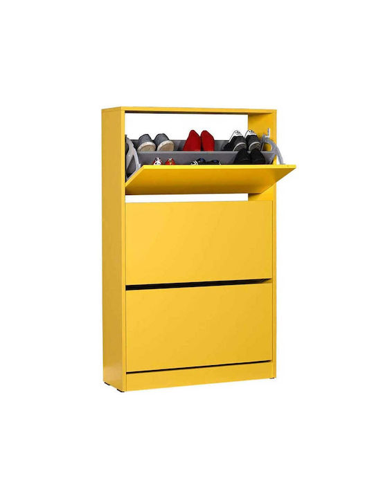 Wooden Shoe Organizer with 3 Shelves Yellow 73x26x119cm
