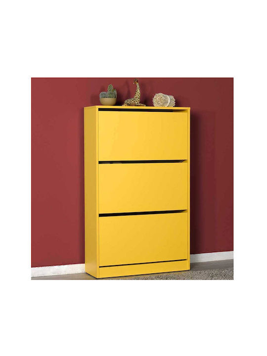 Wooden Shoe Organizer with 3 Shelves Yellow 73x26x119cm
