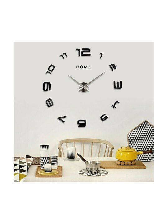 Acrylic Self Adhesive Wall Clock 3D DIY Black with Numbers