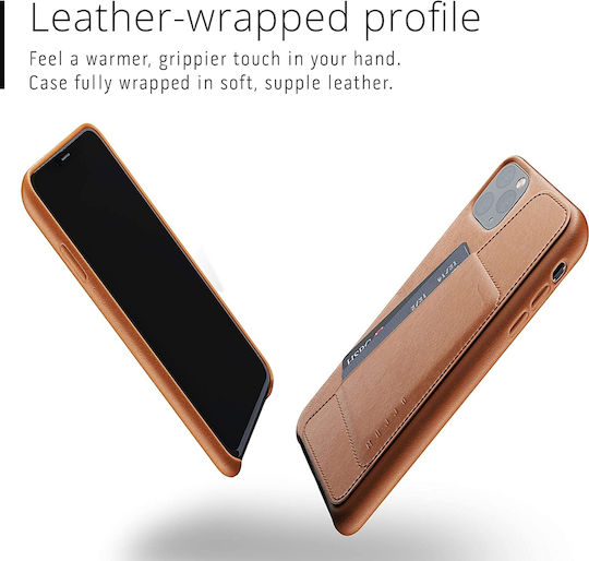 Mujjo Full Leather Back Cover Δερμάτινο 1mm με Υποδοχή για Κάρτες Tan (iPhone 11 Pro Max)
