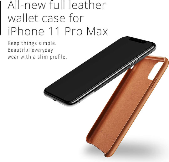 Mujjo Full Leather Back Cover Δερμάτινο 1mm με Υποδοχή για Κάρτες Tan (iPhone 11 Pro Max)