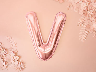 Letter V Foil Balloon Pink Gold, 35cm, 1 pc.