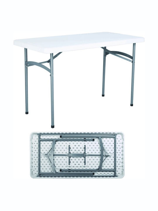 Outdoor Dinner Foldable Table with Plastic Surface and Metal Frame White 122x60x74cm