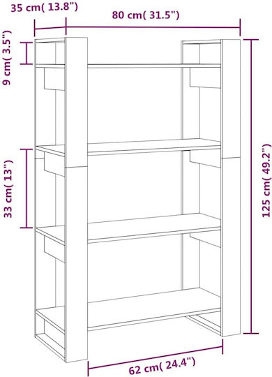 Bibliotecă Gri 80x35x125 cm