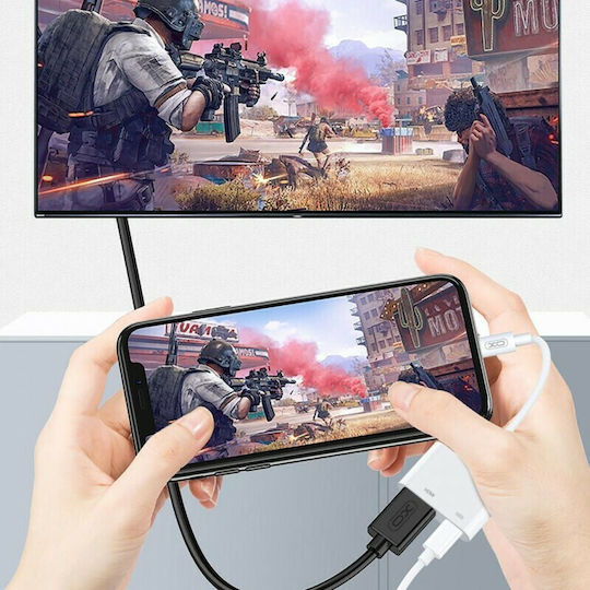 XO HUB005 Konverter Blitzschlag männlich zu HDMI / USB-C weiblich Weiß 1Stück