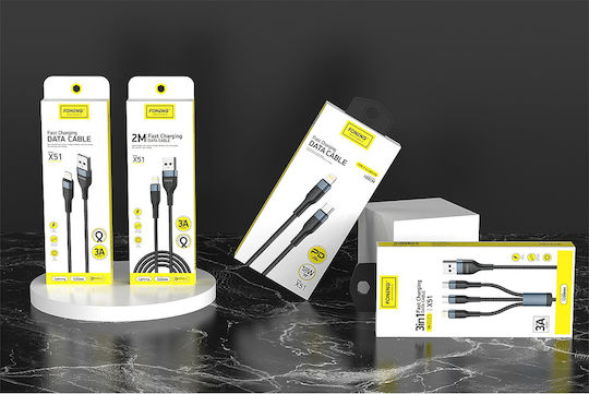 Foneng X51 Плетена USB-A към Lightning кабел Черен 2м