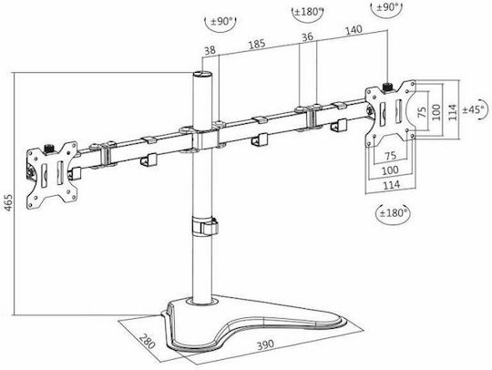 LogiLink Стойка за 2 Монитори до 32" с Рамо Черна (BP0045)