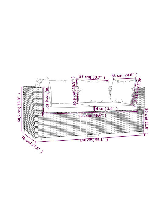 Set Cameră De Zi Pentru Exterior 3 Piese Maro Cu Perne