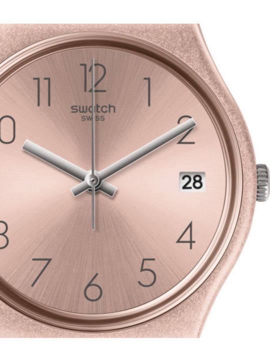 Swatch Datebaya Γυναικείο Ρολόι 34mm Μπαταρίας με Ροζ Χρυσό Καουτσούκ Λουράκι