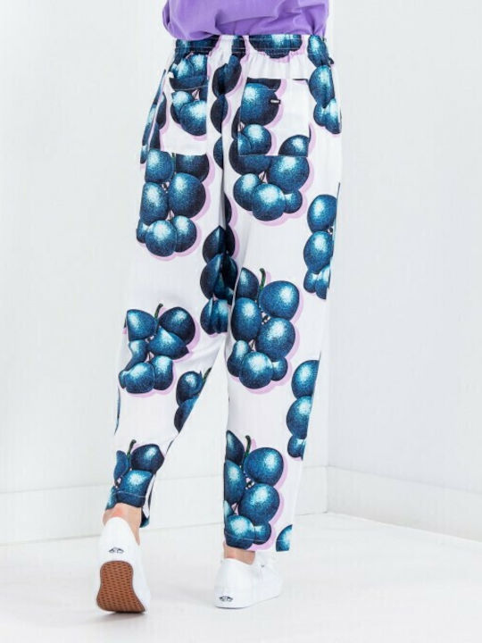 Blueberries Damen Stoff Hose Weiß